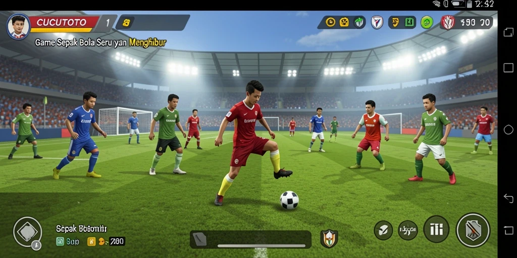 Tampilan gameplay CUCUTOTO dengan aksi sepak bola yang mendebarkan.