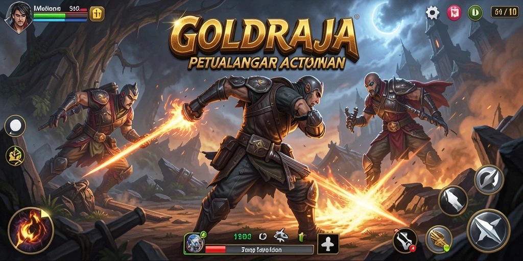 Screenshot gameplay <strong>GOLDRAJA</strong> menampilkan pertarungan seru dan aksi mendebarkan.