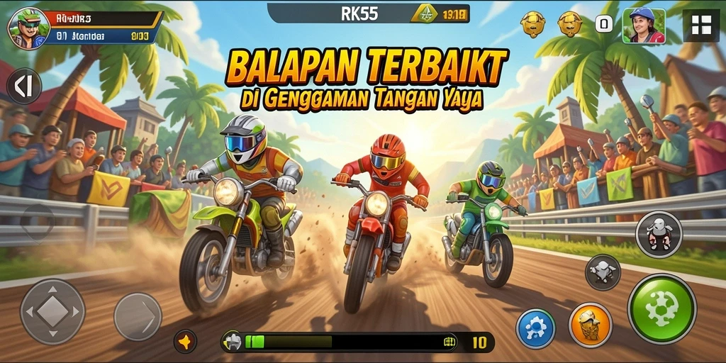 Tampilan gameplay balapan yang mendebarkan di RK55.