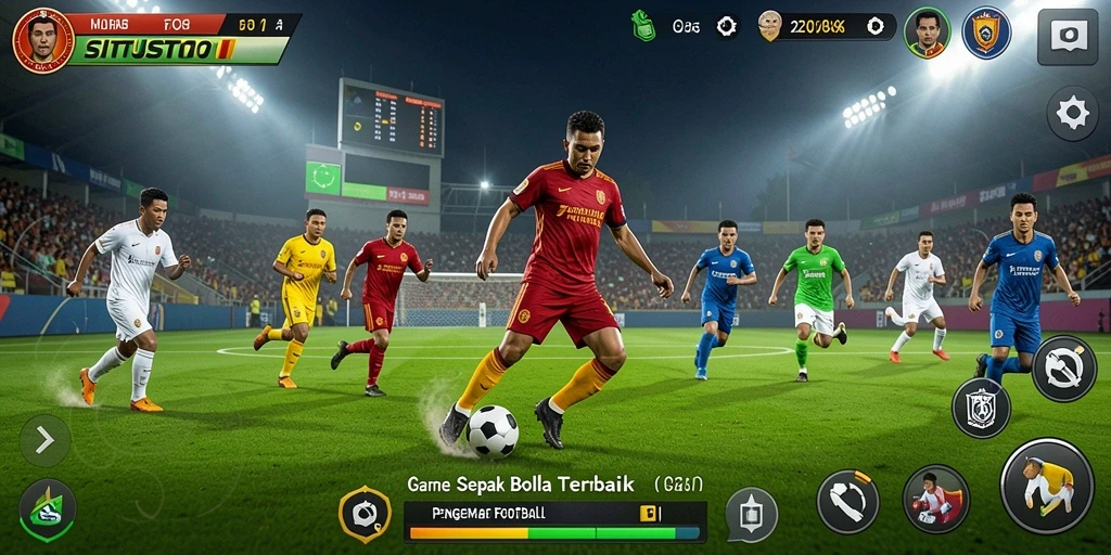 Screenshot gameplay SITUSTOTO menampilkan aksi sepak bola yang intens.
